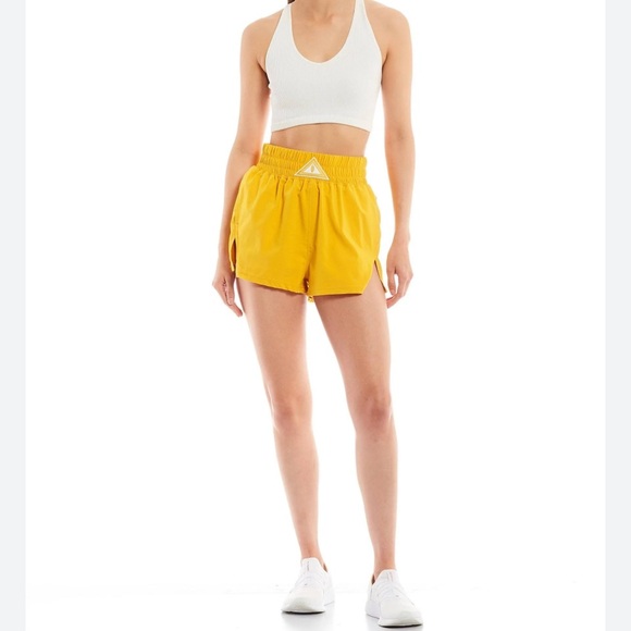 Free People Yellow Athletic Shorts with Elastic Waistband - Picture 1 of 12